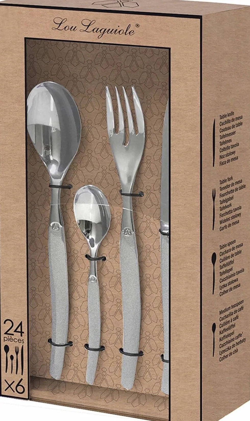 Bestekset 24 delig Lou Laguiole Jet Satin