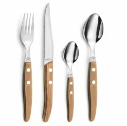 Bestekset Lou Laguiole Canopee Zilver Met Houten Handvat 24-delig