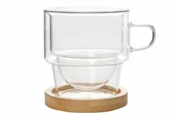 Dubbelwandig koffieglas met onderzetter 180 ml Omagio