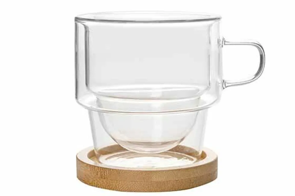 Dubbelwandig koffieglas met onderzetter 180 ml Omagio