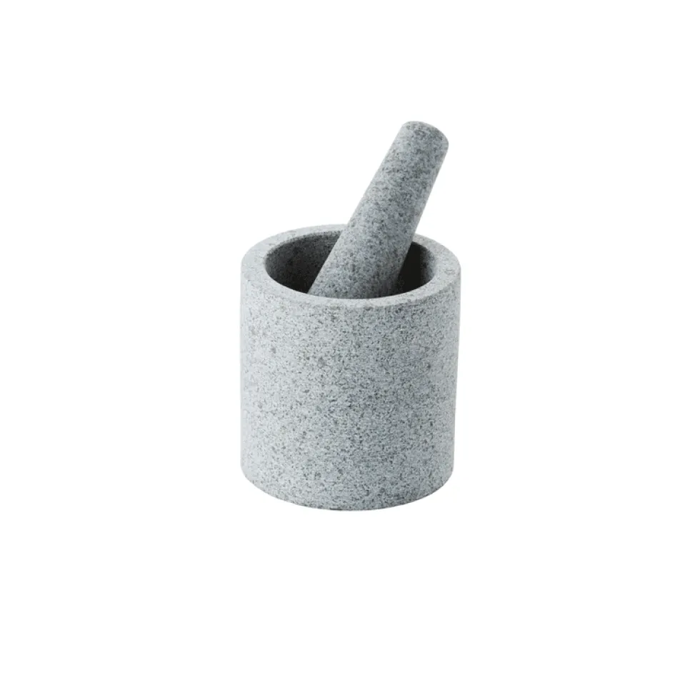 Dubbelzijdige vijzel en stamper half-gepolijst graniet 11x h11cm