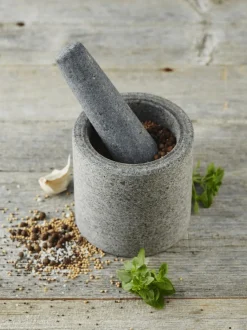 Dubbelzijdige vijzel en stamper half-gepolijst graniet 11x h11cm