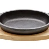 Gratinschotel ovaal gietijzer op houten plankje 15,5 cm