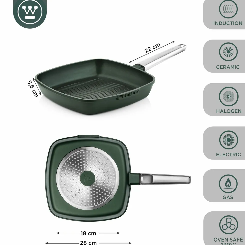 Grillpan 28 cm Groen Performance Series Inductie Westinghouse