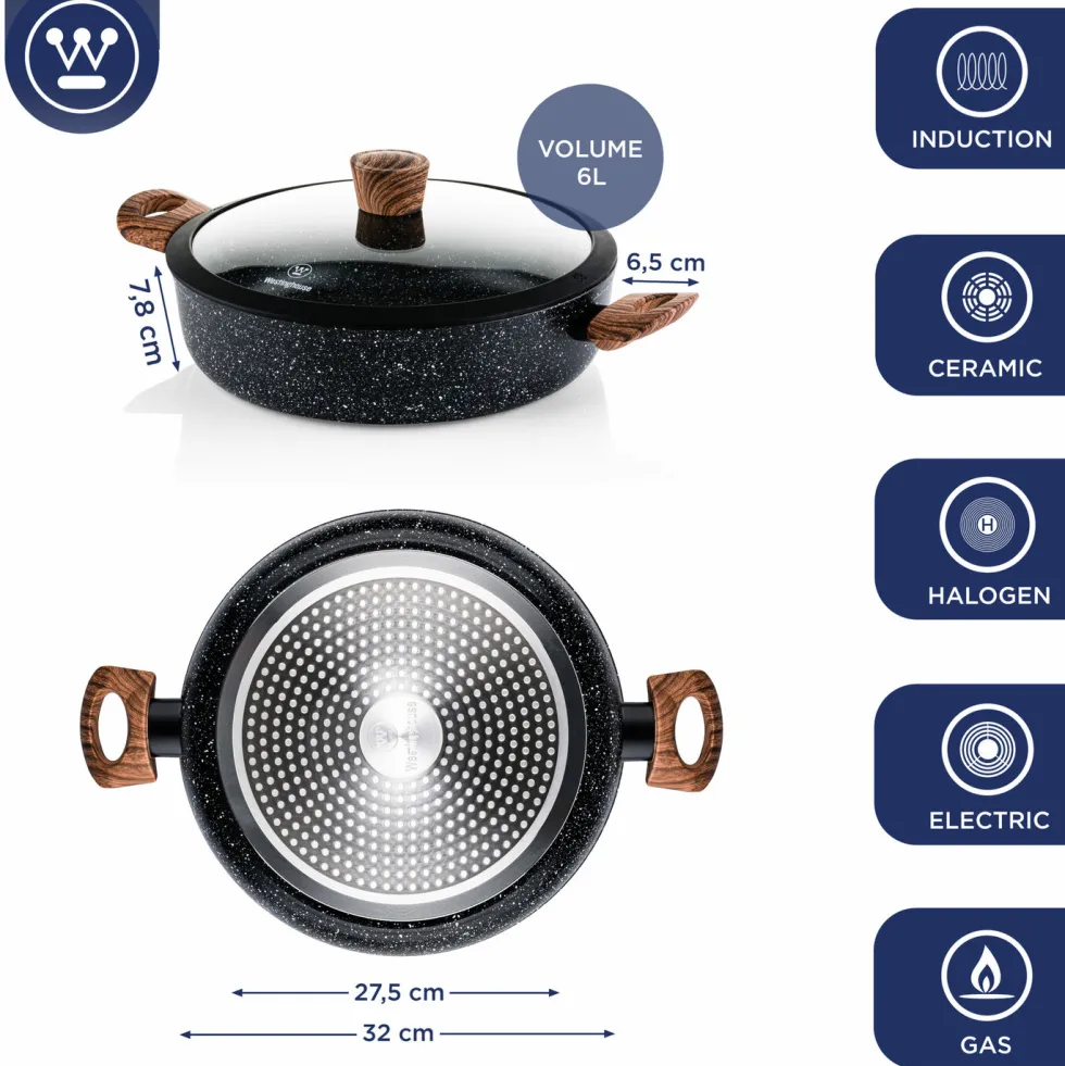 Hapjespan 32 cm Black Marble Wood Westinghouse