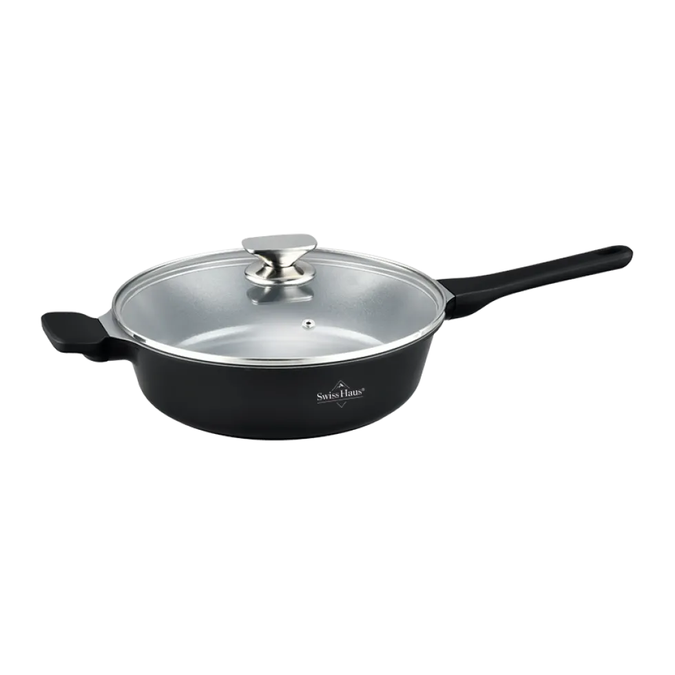 Hapjespan marmeren coating met glazen deksel 28 cm