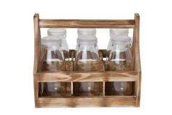 Houten houder met 6 flesjes