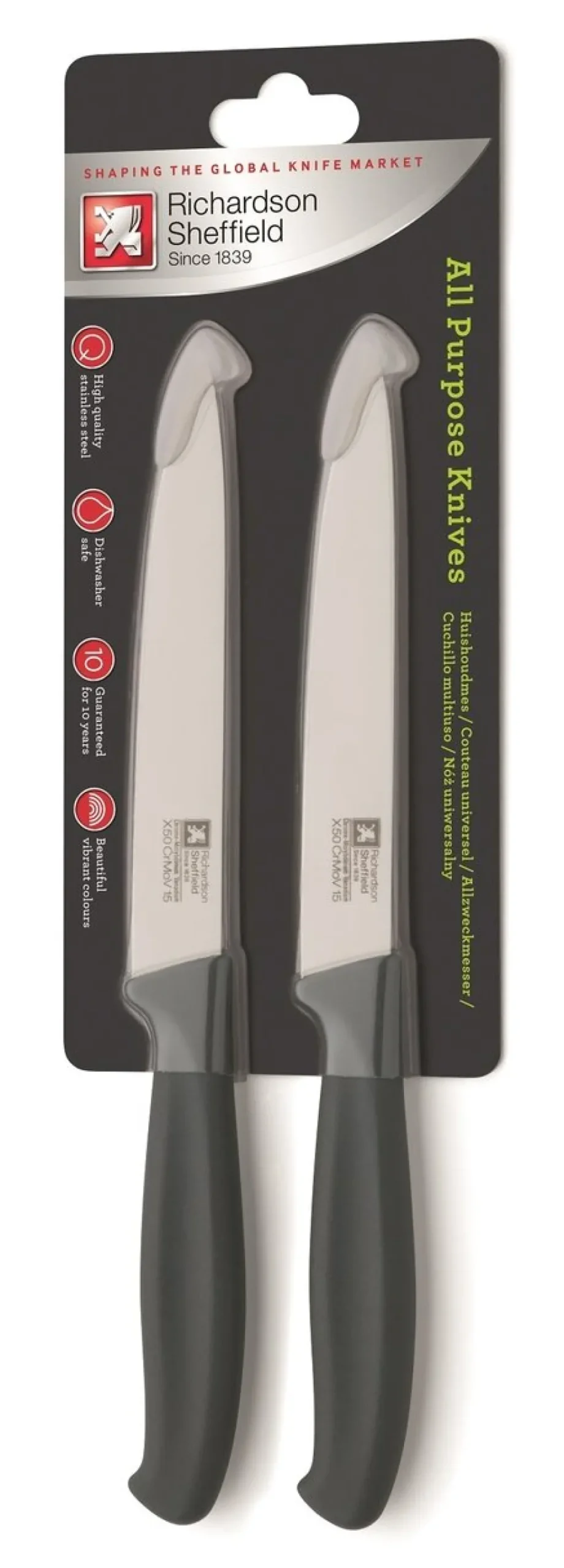 Huishoudmessen glad set van 2 grijs Kitchen Essentials