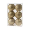 Kerstballen 6 Stuks Kunststof Glitter Goud
