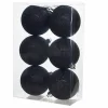 Kerstballen 6 stuks zwart 8 cm kunststof