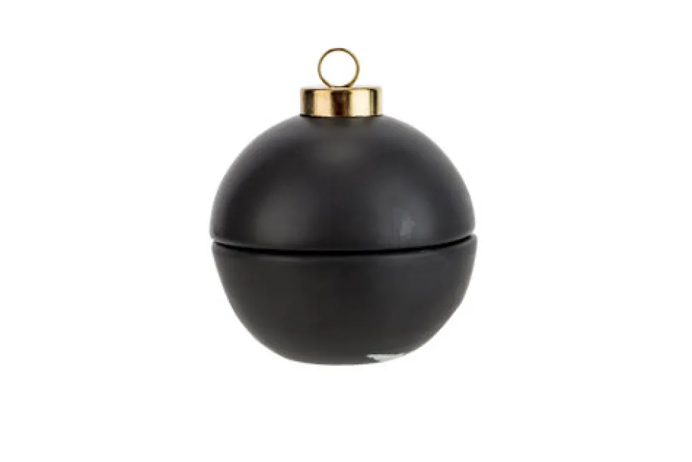 Kerstbal / theelichthouder zwart 7 cm
