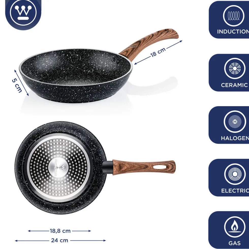 Koekenpan 24 cm Black Marble Wood Westinghouse