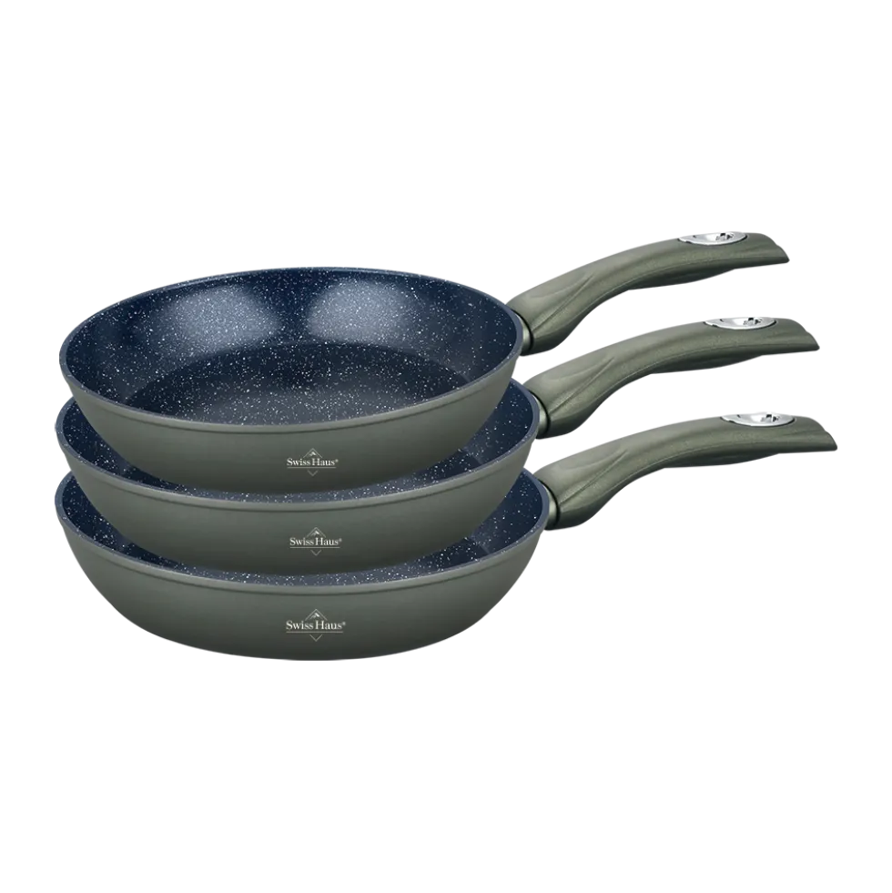 Koekenpannen set 3-delig keramische coating olijfgroen