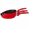 Koekenpannen set 3-delig marmeren coating rood