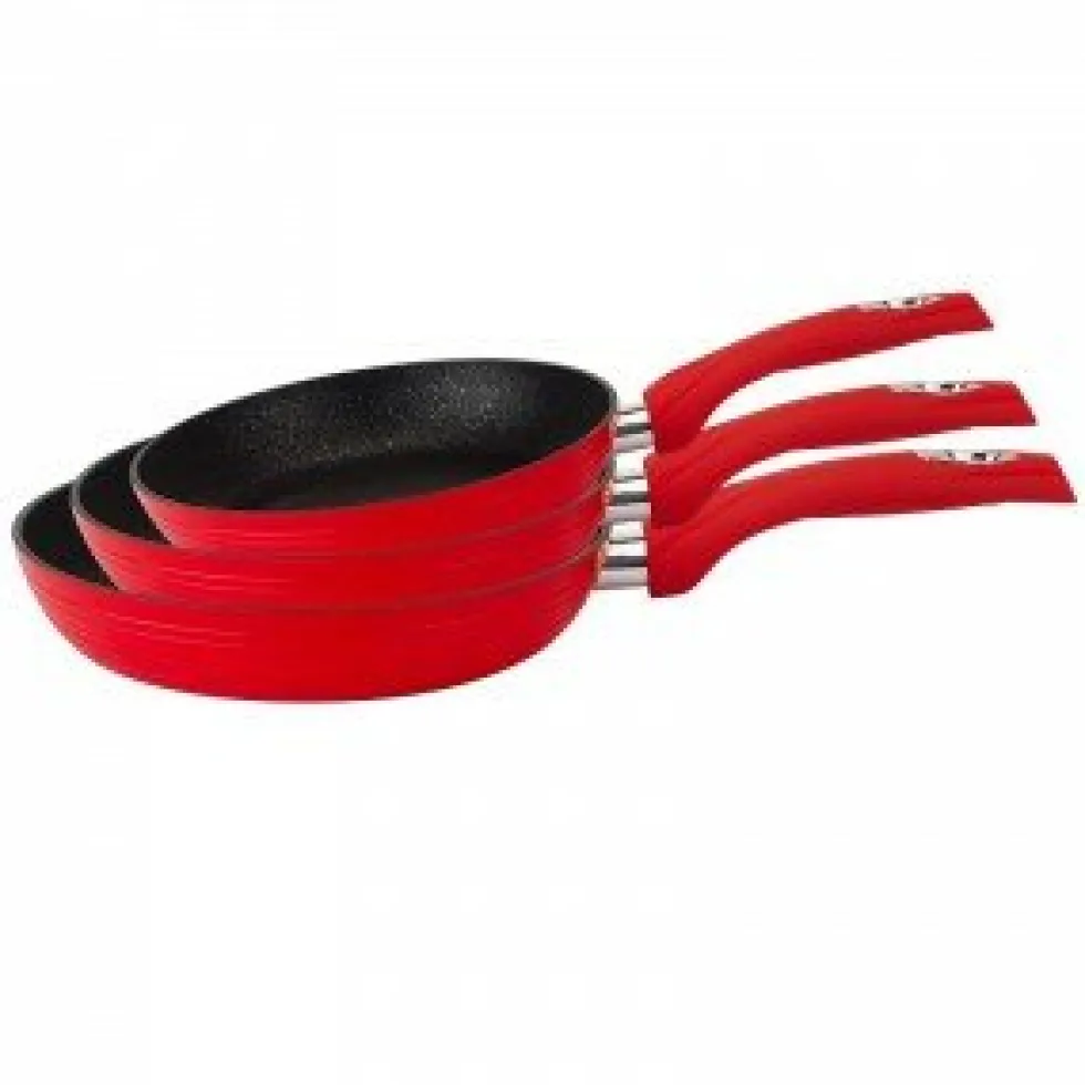 Koekenpannen set 3-delig marmeren coating rood