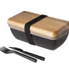 Lunchbox met bestek zwart 15,5 cm