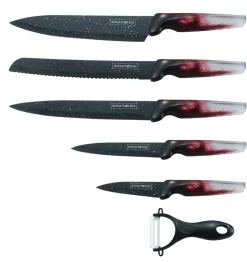 Messenset marmeren coating 6-delig rood grijs