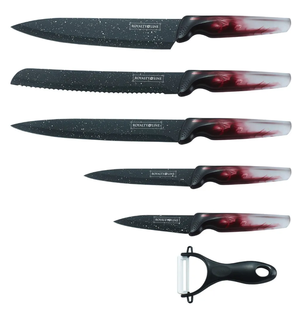 Messenset marmeren coating 6-delig rood grijs