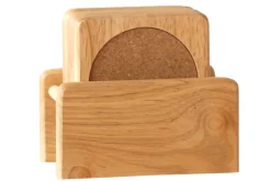 Onderzetters in houder Rubberwood