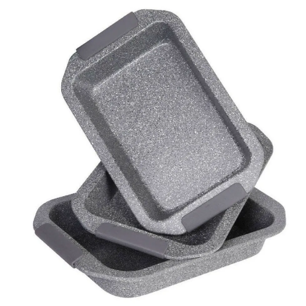 Ovenschalen marmeren coating set van 3 zwart grijs
