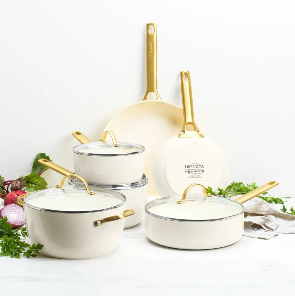 Pannenset 10 delig Greenpan Padova Cream Gold