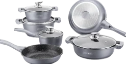 Pannenset 10 delig marmeren coating zilver limited