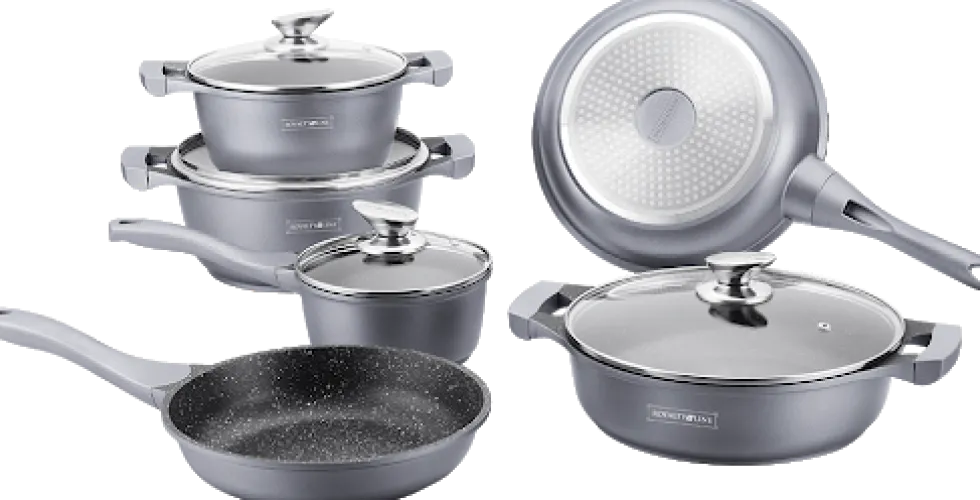 Pannenset 10 delig marmeren coating zilver limited