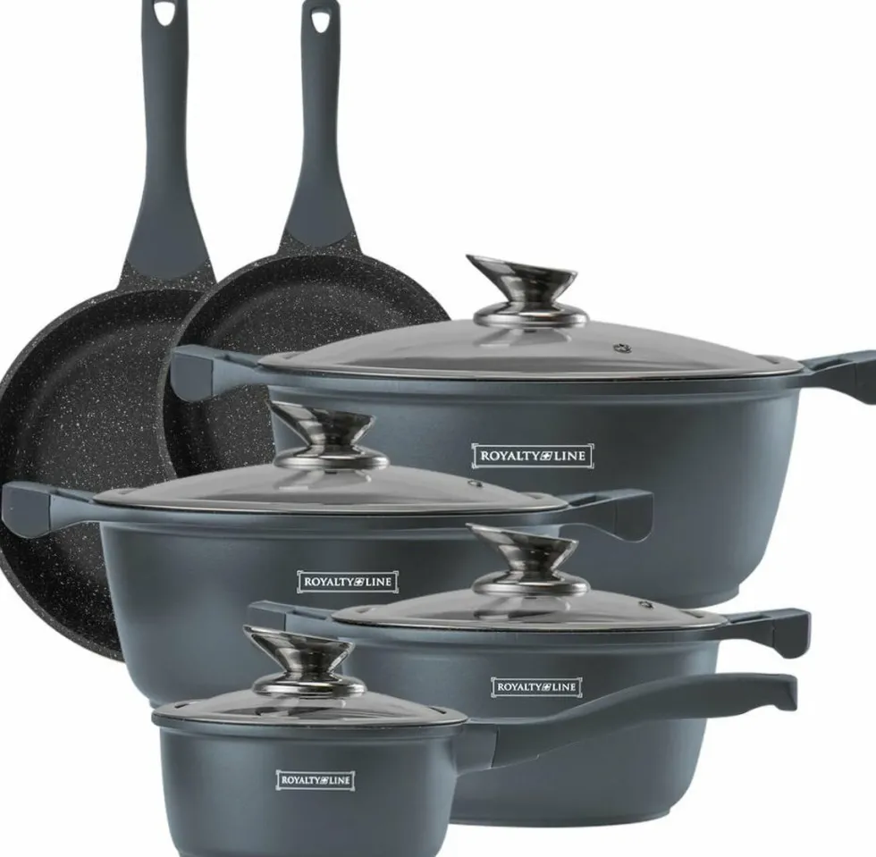 Pannenset 10 delig marmeren coating zilver limited