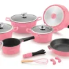 Pannenset 14-delig marmeren coating roze