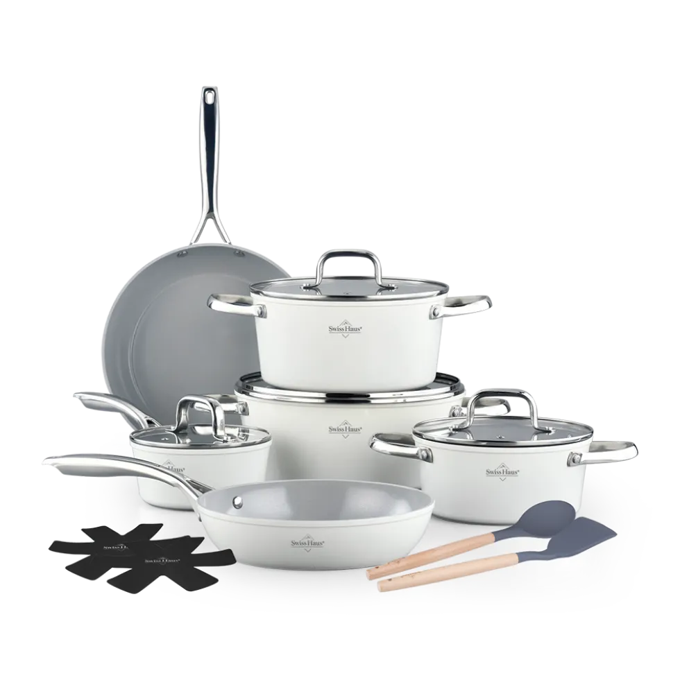Pannenset keramische coating 14-delig creme