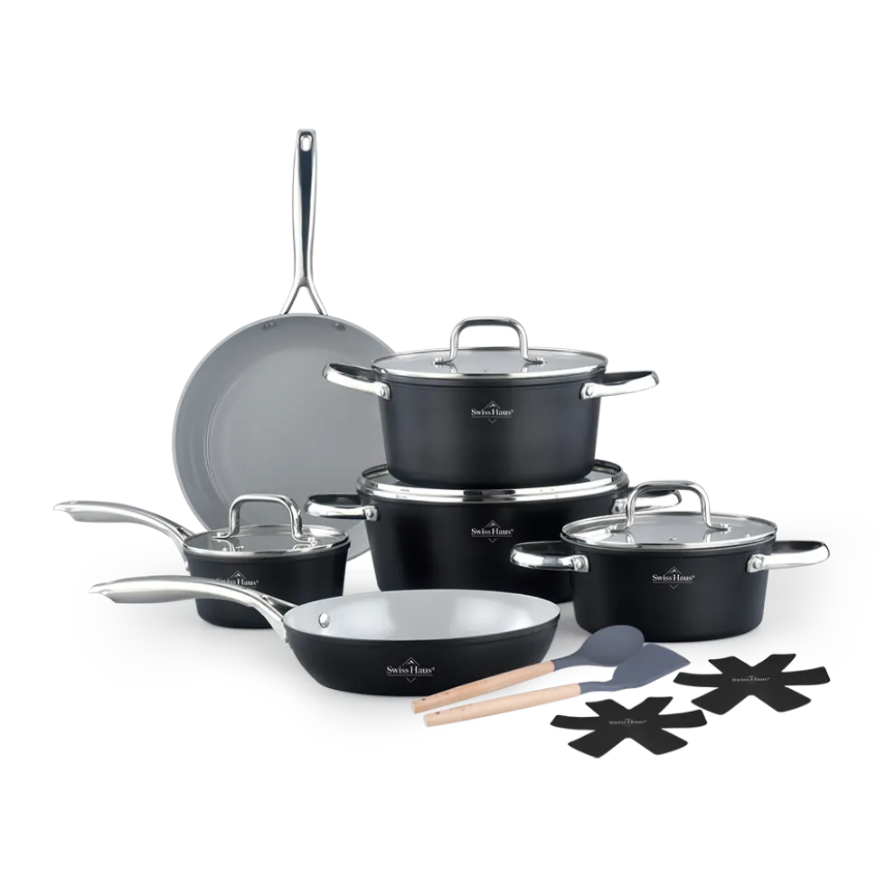 Pannenset keramische coating 14-delig zwart