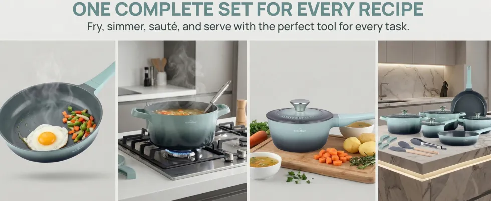 Pannenset keramische coating 17-delig Creuset Olive Green