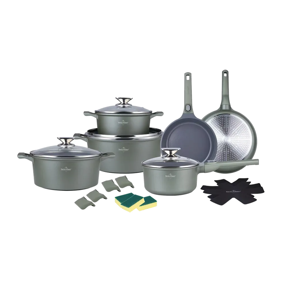 Pannenset keramische coating 19 delig Olive Green