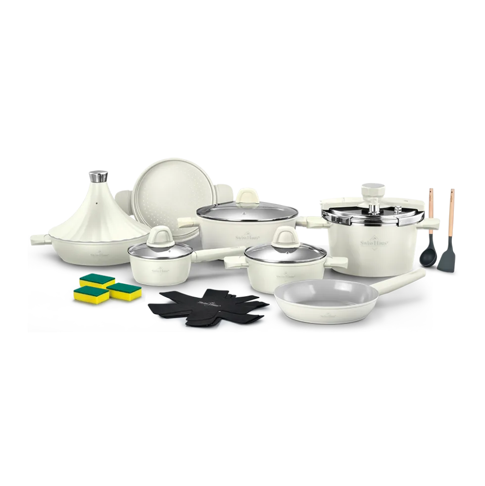 Pannenset keramische coating 20-delig Creme
