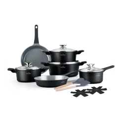 Pannenset marmeren coating 14-delig zwart