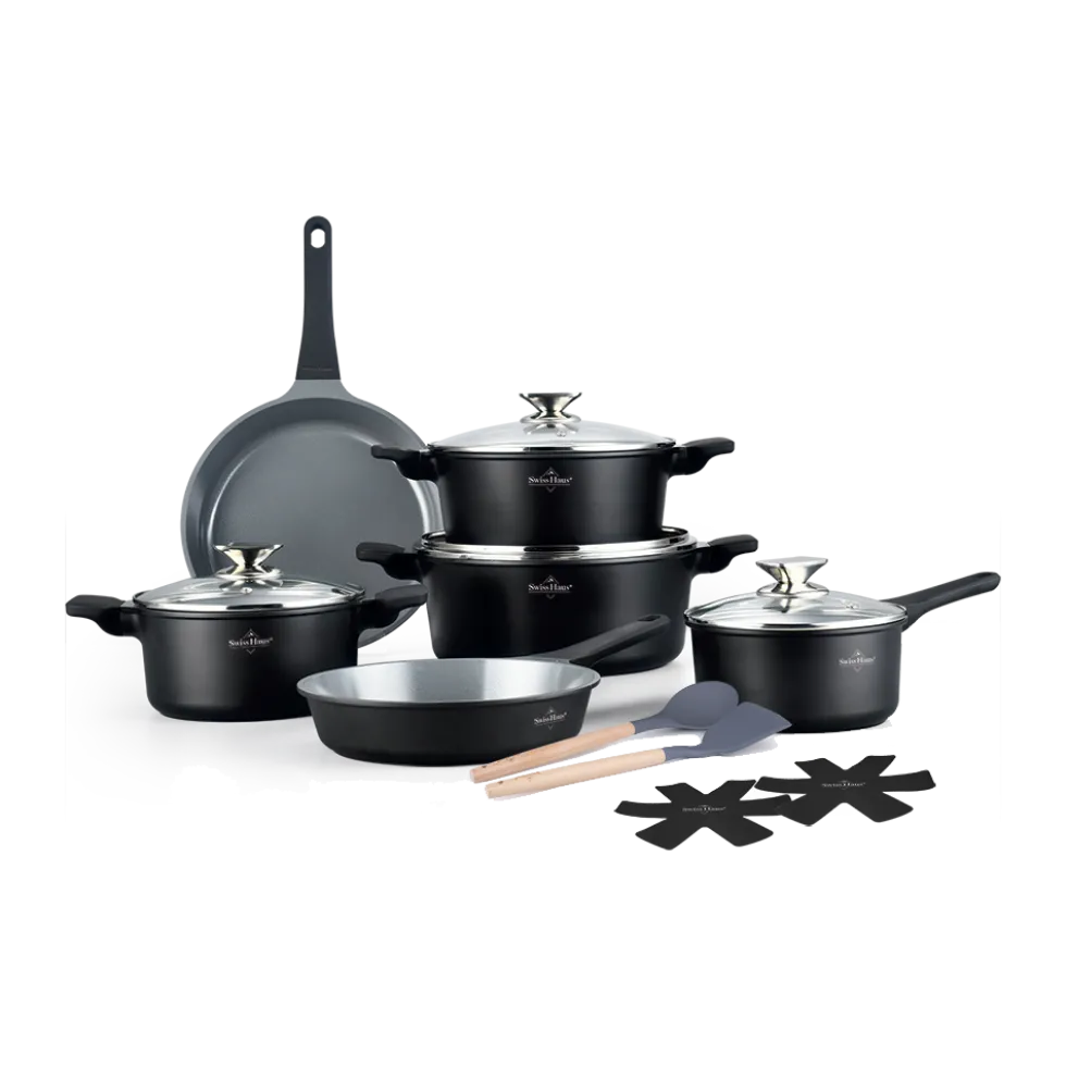 Pannenset marmeren coating 14-delig zwart