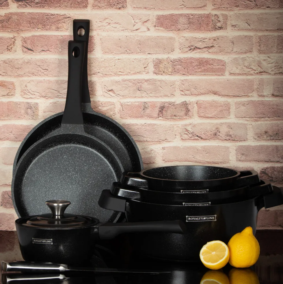 Pannenset marmeren coating 14-delig zwart Creuset Royalty Line