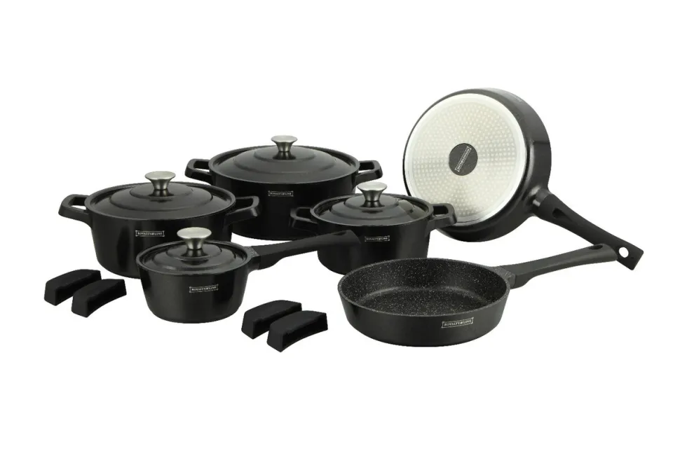 Pannenset marmeren coating 14-delig zwart Creuset Royalty Line