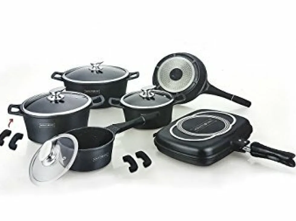 Pannenset marmeren coating 15-delig zwart