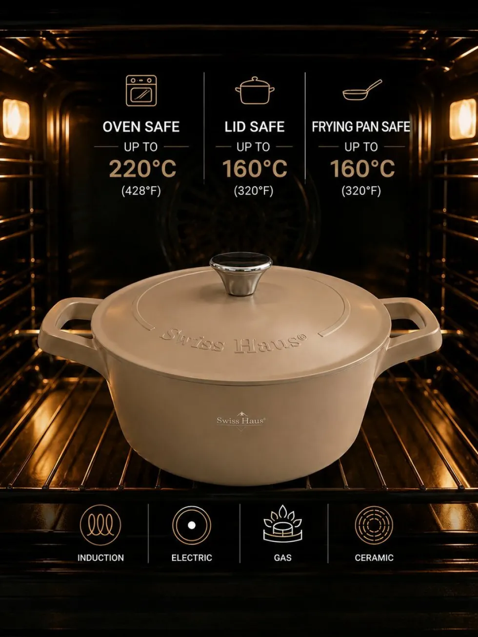 Pannenset marmeren coating 17-delig creme Creuset Swiss-Haus