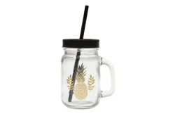 Pineapple bokaal met oor en rietje zwart.