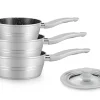 Sauspannen set 16-18-20cm marmeren coating Royalty Line zilver