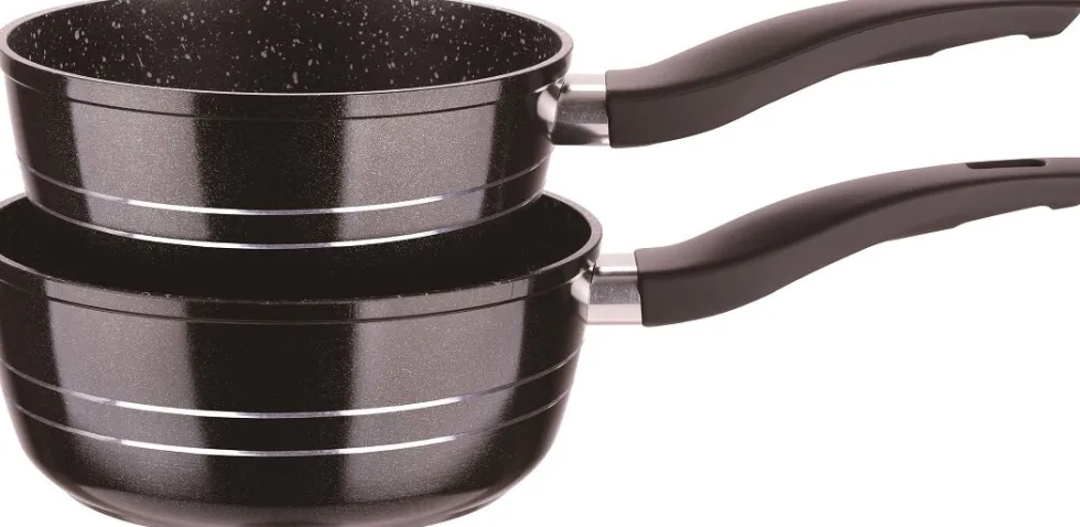 Sauspannen set 18 en 20 cm marmeren coating Royalty Line zilver
