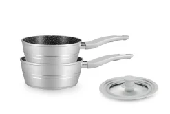 Sauspannen set 18 en 20 cm marmeren coating Royalty Line zilver