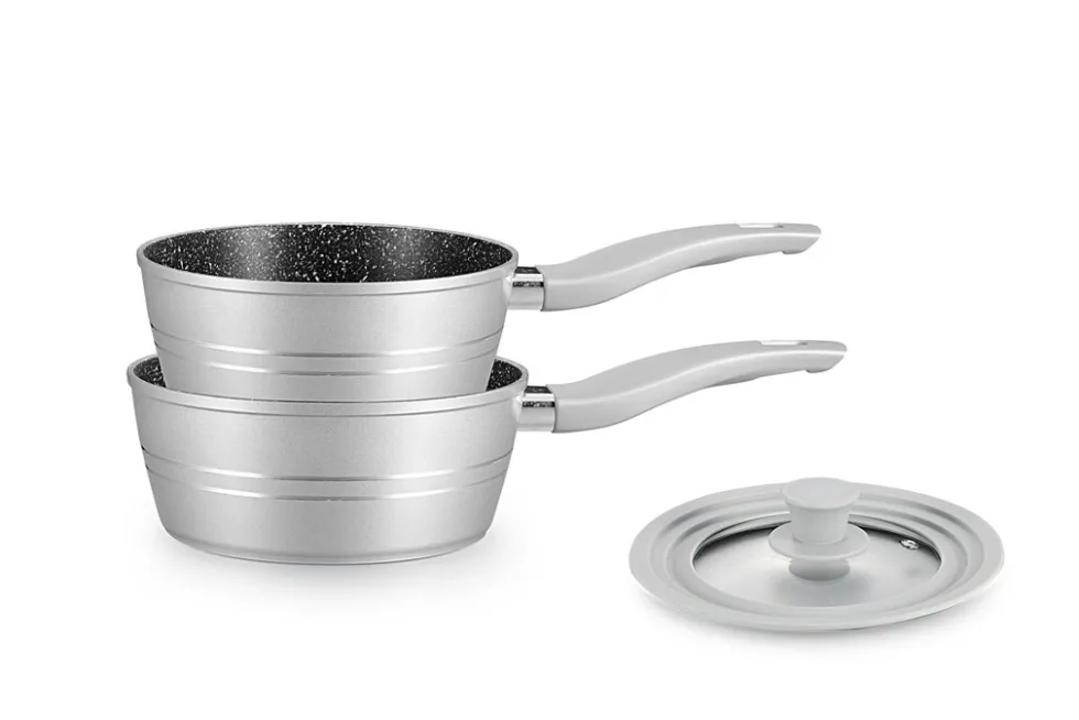 Sauspannen set 18 en 20 cm marmeren coating Royalty Line zilver