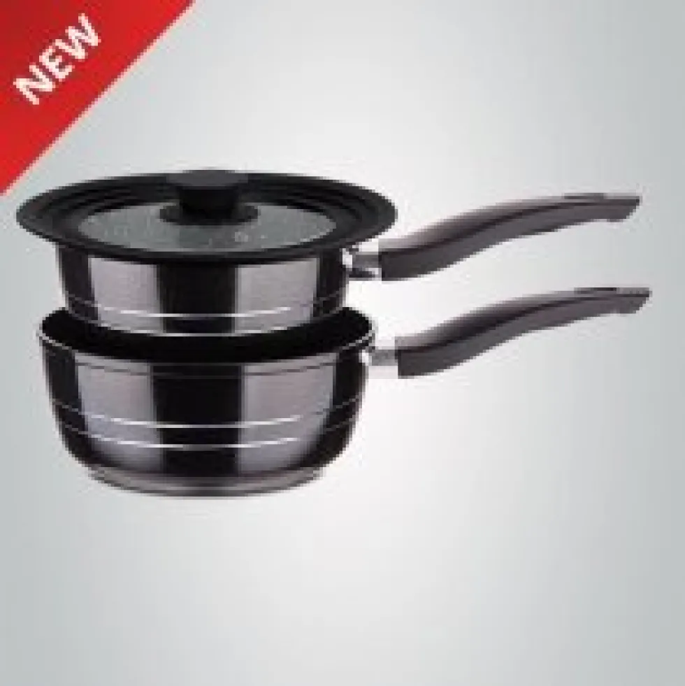 Sauspannen set 18 en 20 cm marmeren coating Royalty Line zwart