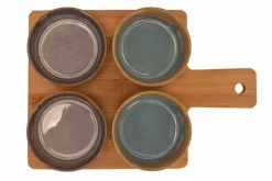 Serveerplank bamboe met 4 schaaltjes