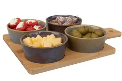 Serveerplank bamboe met 4 schaaltjes