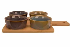 Serveerplank bamboe met 4 schaaltjes