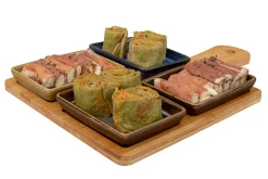 Serveerplank vierkant bamboe met 4 schaaltjes